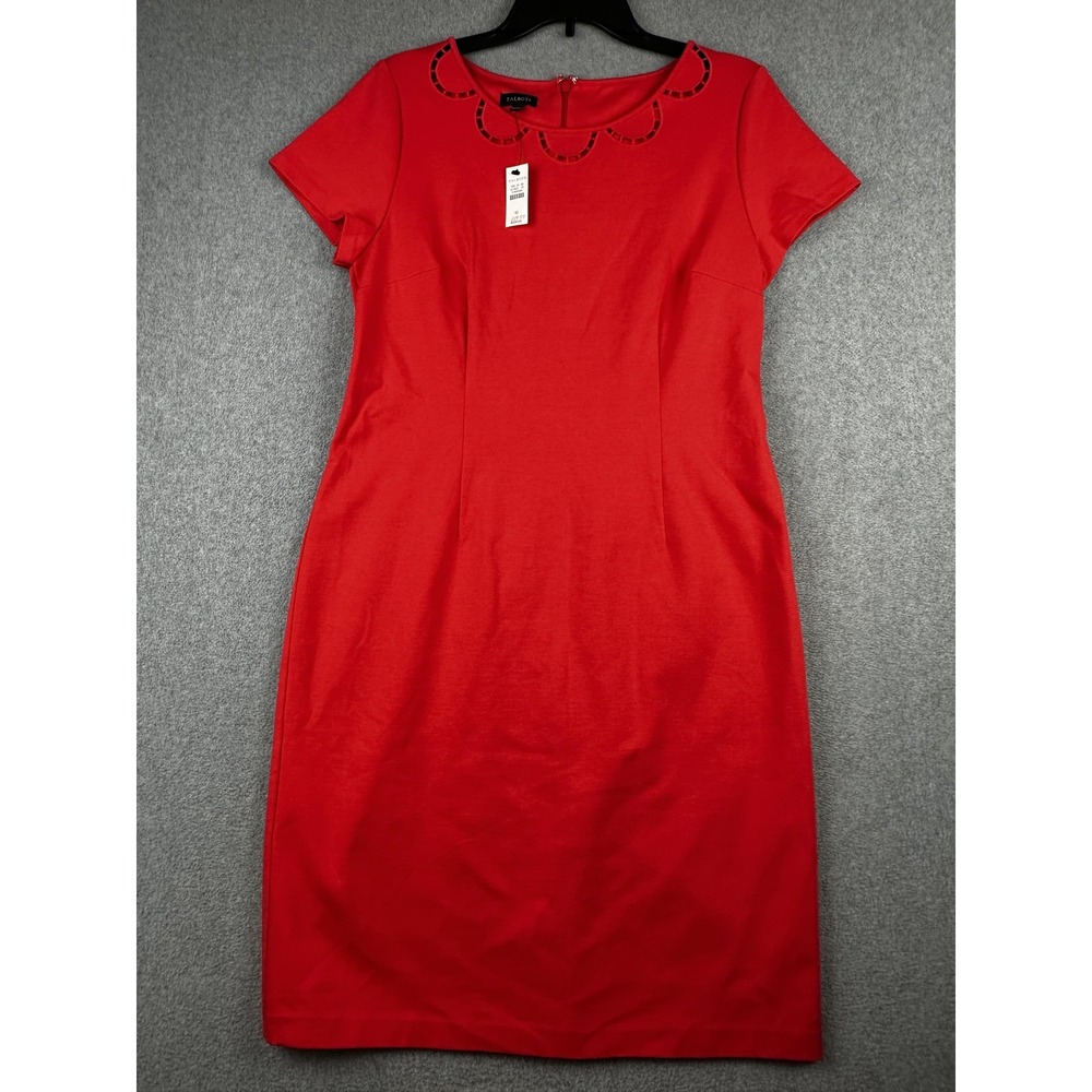 Talbots Dress Womens 10 Red Scallop Neck Sheath Short Sleeve Work Office NWT